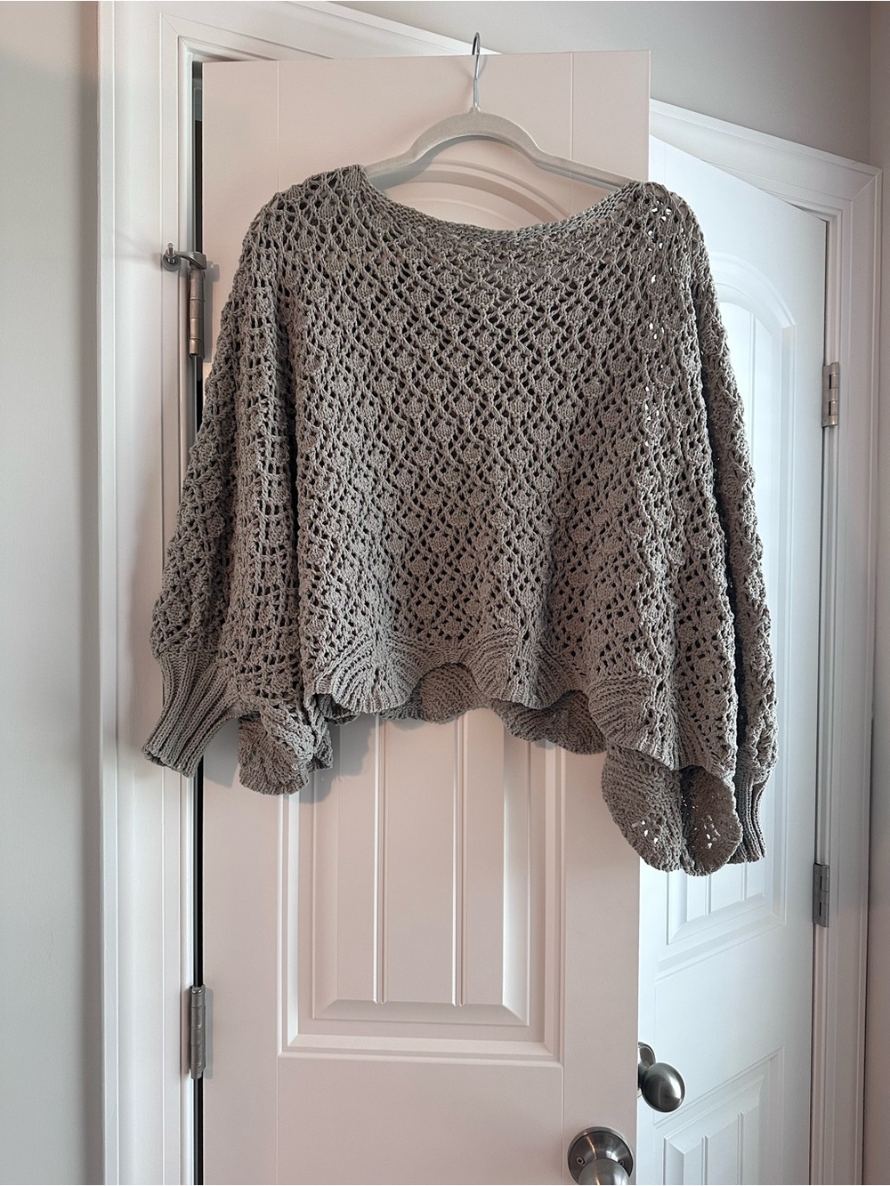 Jessica Simpson Open-Knit Scoop Neck Sweater - Gray